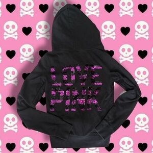 Black Hoodie with Pink Sequin Lettering